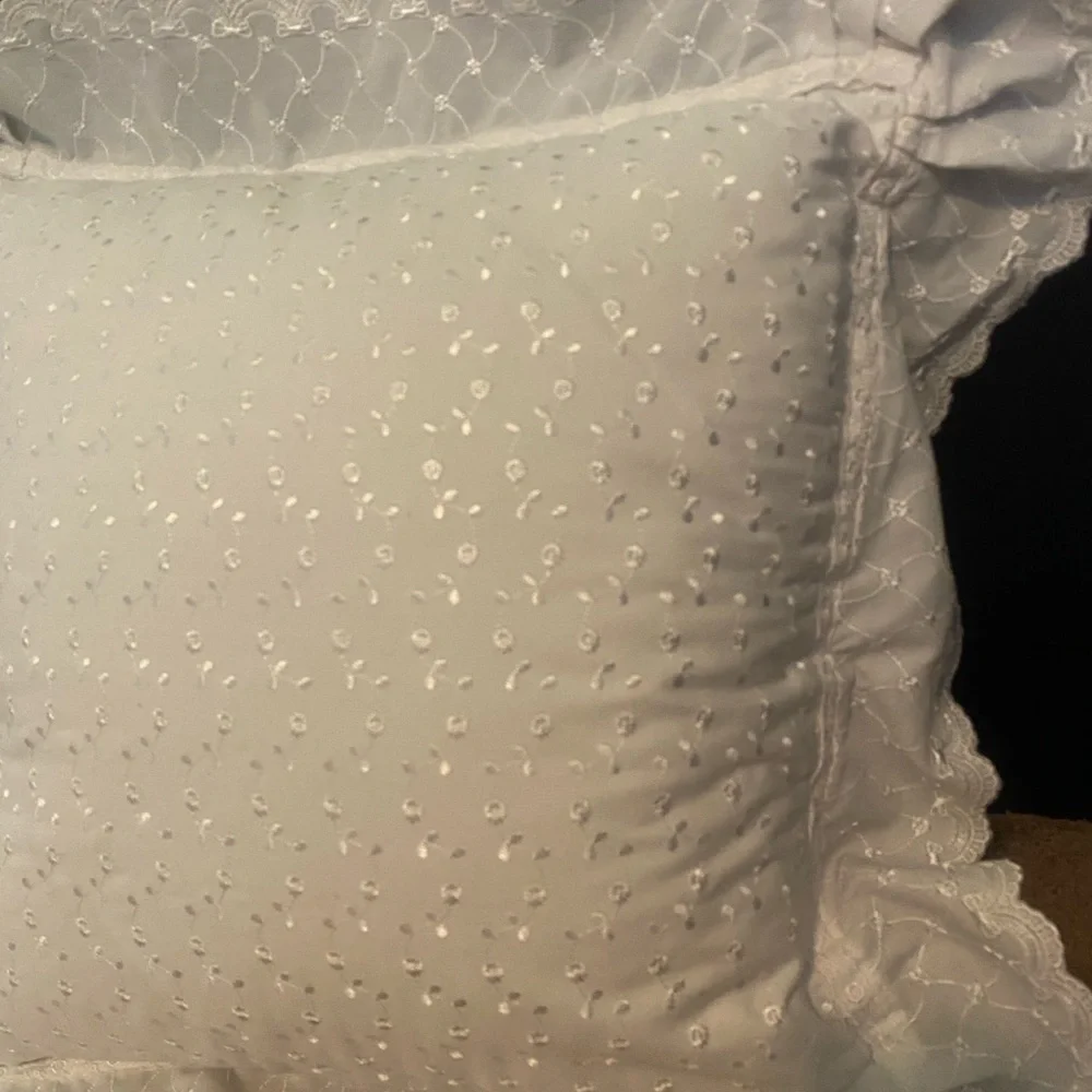 Decorative White Eyelet Embroidered Lace Pillow Removable 22” Beautiful
